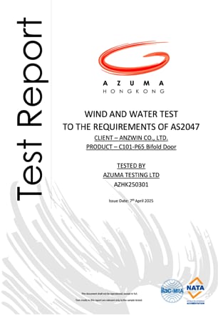 AS2047 wind and water test report
