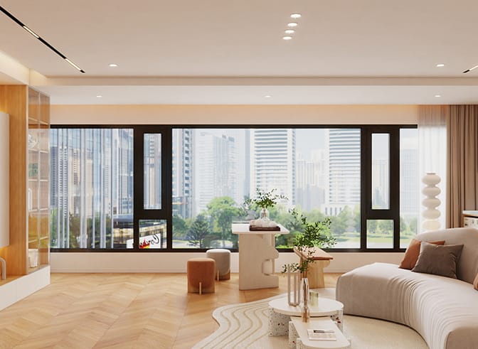 NZ-110/120 ultra-narrow casement windows in a city apartment