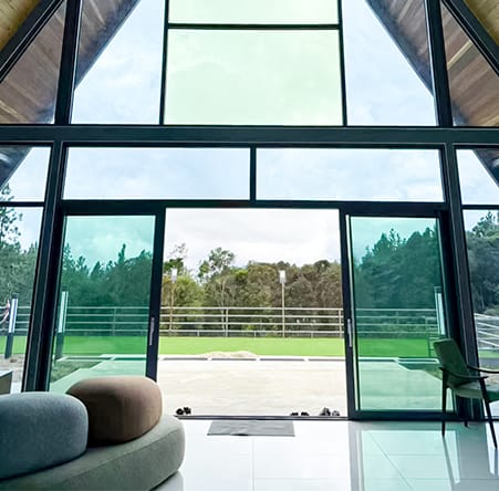 Gable glazing and sliding doors looking onto the forest, Kundasang Resort, Sabah