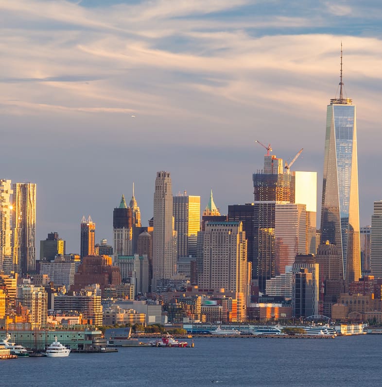 City skyline in warm evening light
