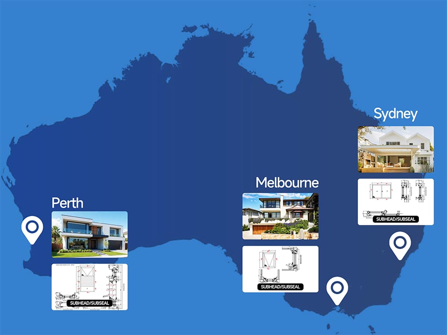Australia: EMD projects in Perth, Melbourne and Sydney with photos and shop drawings