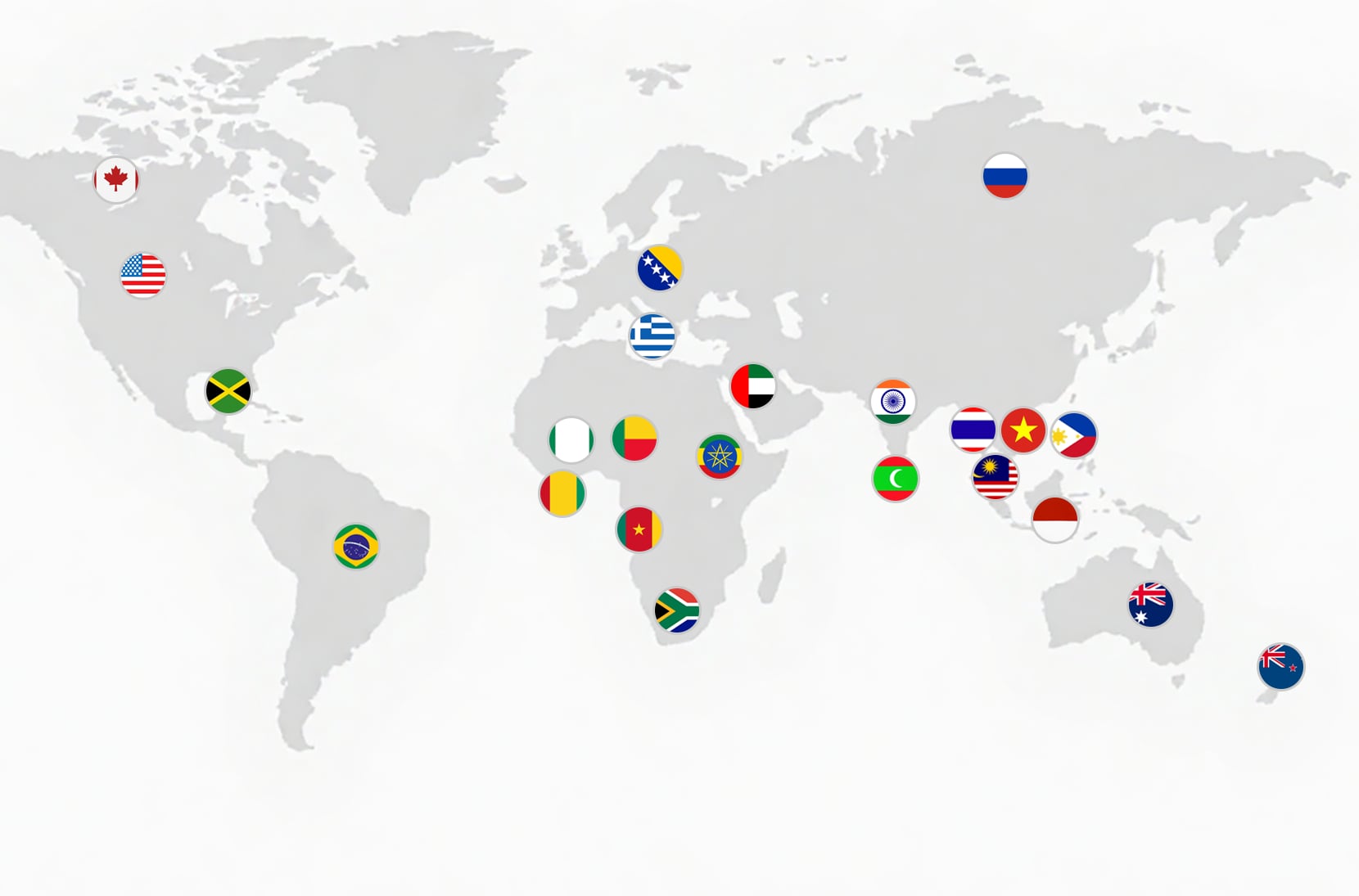 World map with the flags of EMD's selected markets