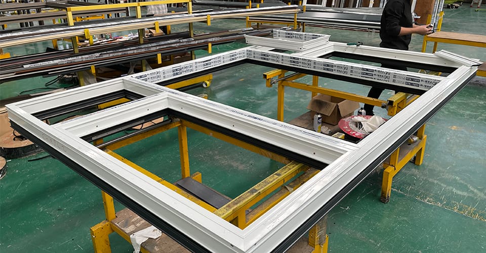 Aluminium frame on the assembly bench