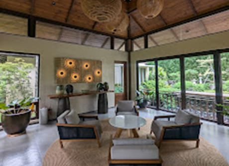 The lounge with corner glazing