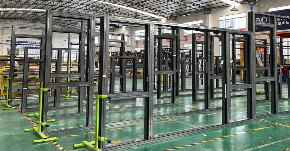 Window frames on the production line